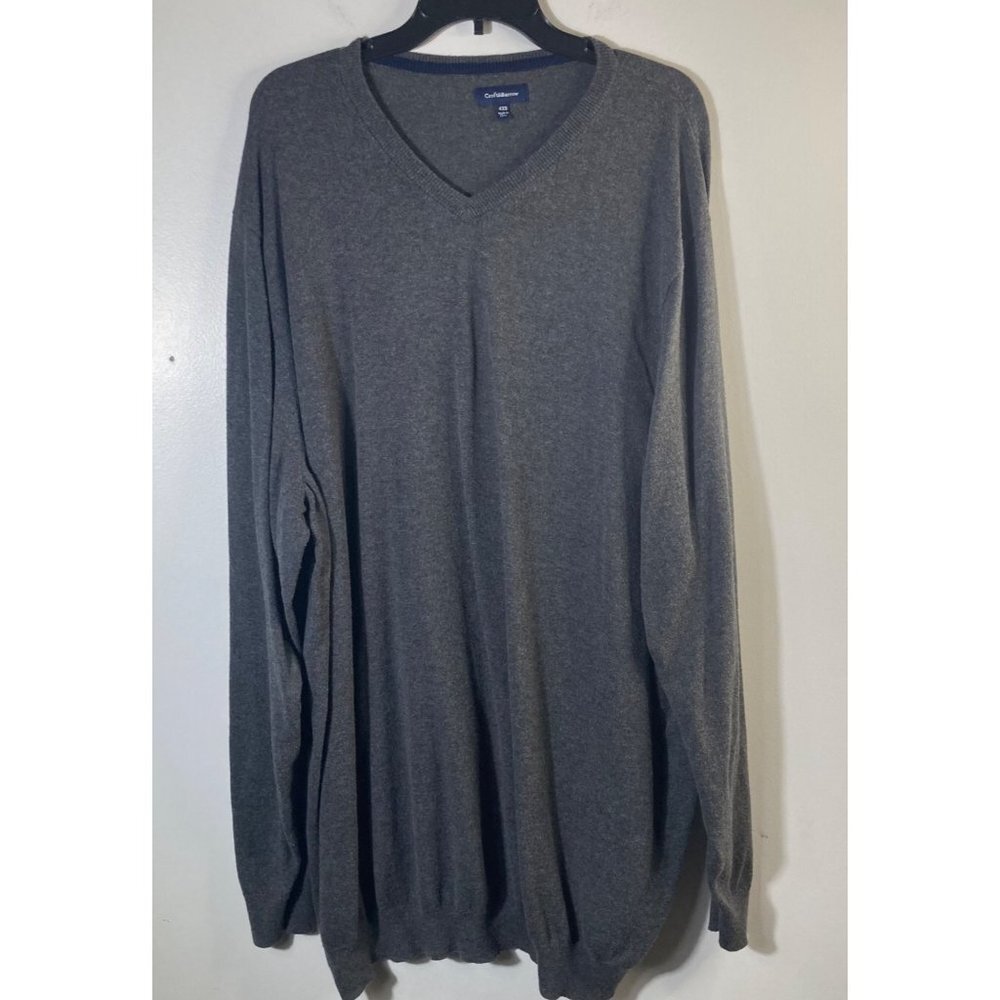 Mens Croft & Barrow Cotton Blend V Neck Sweater Gray 4XB Cotton Rayon Nylon